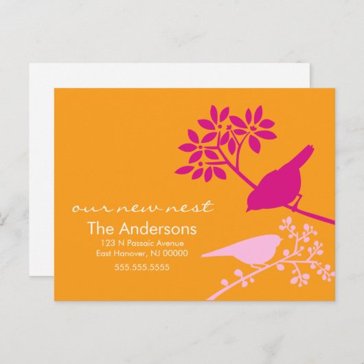 Kleurrijke berichten over vogelbewegingen aankondigingskaart (Voorkant / Achterkant)