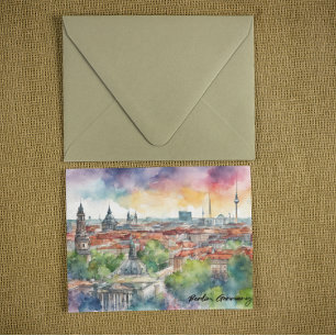 Kleurrijke Berlijnse skyline Waterverf Briefkaart