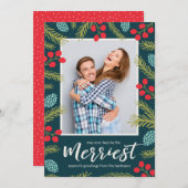 Kleurrijke Bessen en Moderne Kerstfoto met Dennent Feestdagenkaart (Voorkant / Achterkant)