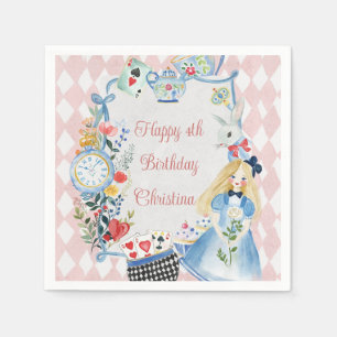 Kleurrijke betoverde Alice in Wonderland verjaarda Servet