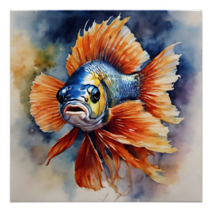 Kleurrijke Betta Fish no 2 Glanzend Poster Perfect Poster