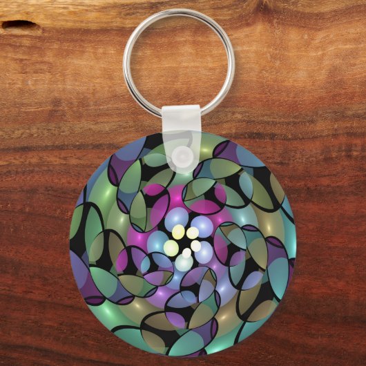Kleurrijke Bewegingen Abstracte Trippy Fractal Art Sleutelhanger (Voorkant)