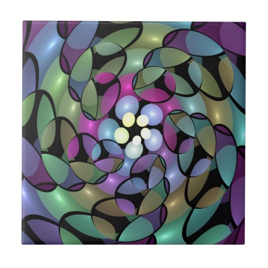 Kleurrijke Bewegingen Abstracte Trippy Fractal Art Tegeltje (Voorkant)