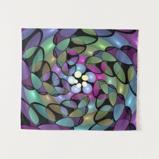 Kleurrijke Bewegingen Abstracte Trippy Fractal Art Wandkleed (Voorkant (horizontaal))