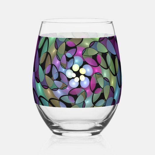 Kleurrijke Bewegingen Abstracte Trippy Fractal Art Wijnglas Zonder Voet (Voorkant)