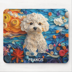 Kleurrijke Bichon Frise Paper Quilling Dog Portrai Muismat