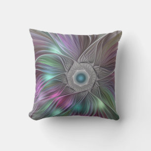 Kleurrijke Big Flower Abstract Trippy Fractal Art Buitenkussen
