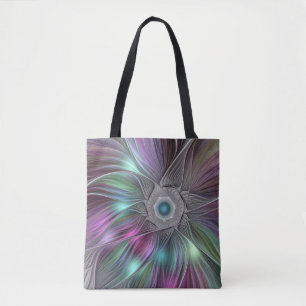 Kleurrijke Big Flower Abstract Trippy Fractal Art Draagtas