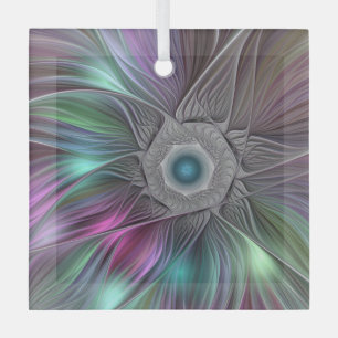 Kleurrijke Big Flower Abstract Trippy Fractal Art Glas Ornament