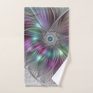 Kleurrijke Big Flower Abstract Trippy Fractal Art Handdoek