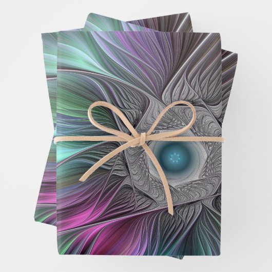 Kleurrijke Big Flower Abstract Trippy Fractal Art Inpakpapier Vel (In situ)