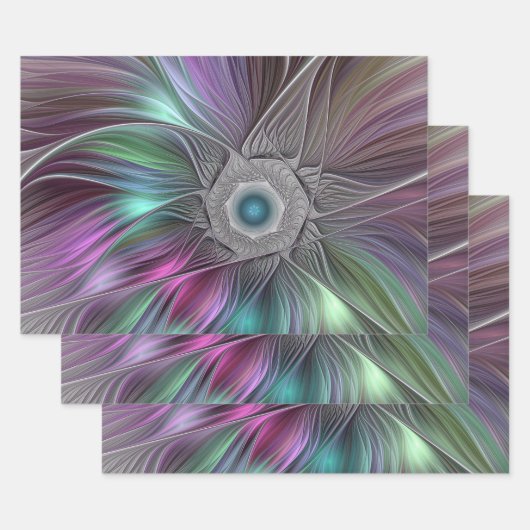 Kleurrijke Big Flower Abstract Trippy Fractal Art Inpakpapier Vel (Set)