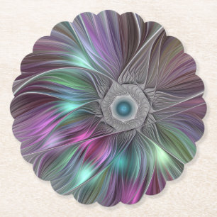 Kleurrijke Big Flower Abstract Trippy Fractal Art Kartonnen Onderzetters