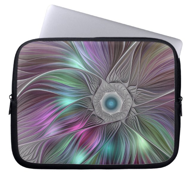 Kleurrijke Big Flower Abstract Trippy Fractal Art Laptop Sleeve (Voorkant)