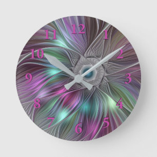 Kleurrijke Big Flower Abstract Trippy Fractal Art Ronde Klok