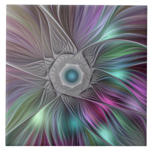 Kleurrijke Big Flower Abstract Trippy Fractal Art Tegeltje