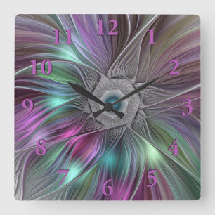 Kleurrijke Big Flower Abstract Trippy Fractal Art Vierkante Klok