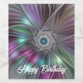 Kleurrijke Big Flower Abstract Trippy Fractal Art Wijn Etiket (Enkel label)