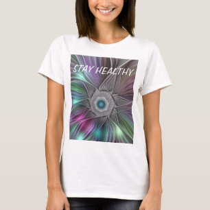 Kleurrijke Big Flower Abstracte Trippy Fractal Tek T-shirt