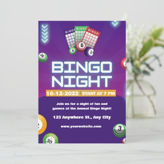 Kleurrijke Bingo Fun Night Uitnodiging Fondsenwerv (Staand voorkant)