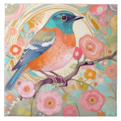 Kleurrijke Bird Arty Roze Spring Bloem Bloemen Tegeltje (Voorkant)