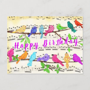 Kleurrijke Birds Song Musical Happy Birthday Kaart