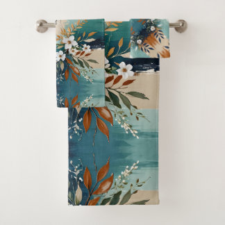 Kleurrijke Bladeren Bloemen Abstract Blauwgroen Bl Bad Handdoek