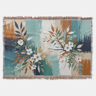Kleurrijke Bladeren Bloemen Abstract Blauwgroen Bl Deken
