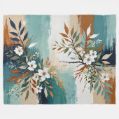 Kleurrijke Bladeren Bloemen Abstract Blauwgroen Bl Fleece Deken (Voorkant (Horizontaal))