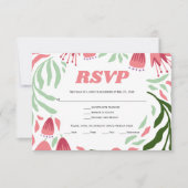Kleurrijke bladeren en bloemen boho retro bruiloft RSVP kaartje (Voorkant)