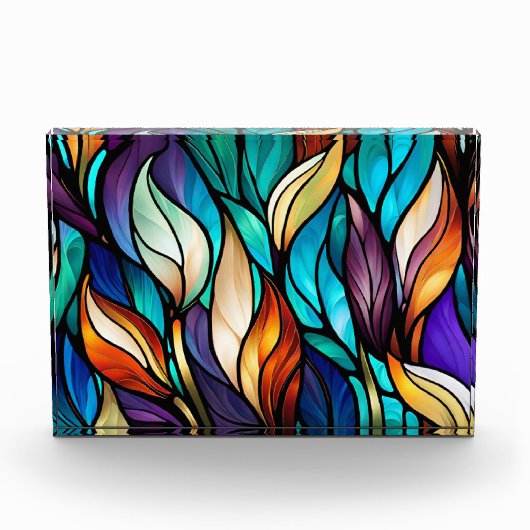 Kleurrijke bladeren in Glas in lood Kijk Fotoblokken (Voorkant)