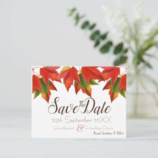 Kleurrijke bladeren Sla de datum op Briefkaart (Staand voorkant)