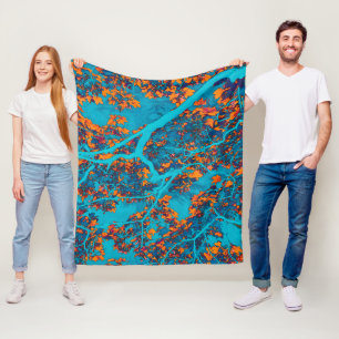 Kleurrijke blauwe en oranje bomen fleece deken