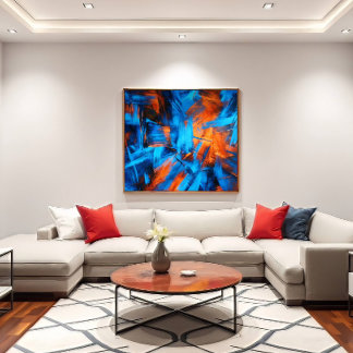 Kleurrijke Blauwe Oranje Abstracte Kwaststreek Canvas Afdruk