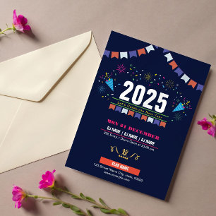 Kleurrijke Blauwe Oudejaarsuitnodiging 2025 Kaart