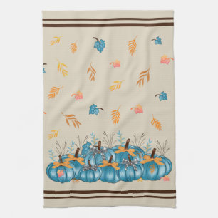 Kleurrijke Blauwe Pompoenen Beige Keukenhanddoek