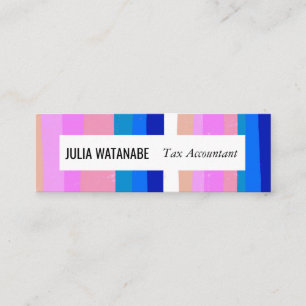 Kleurrijke blauwe roze minimalistische strepen han mini visitekaartje