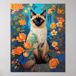 Kleurrijke Blauwe Siamese Kat Botanische Tuin Poster