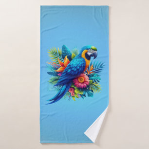 Kleurrijke, blauwe tropische ara badhanddoek