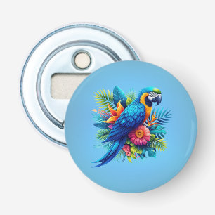 Kleurrijke, blauwe tropische ara button flesopener