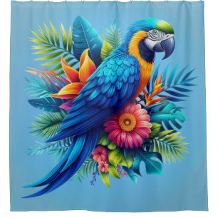 Kleurrijke, blauwe tropische ara douchegordijn