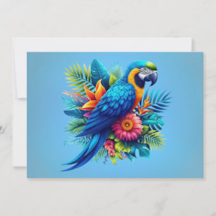Kleurrijke, blauwe tropische ara feestdagenkaart