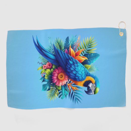 Kleurrijke, blauwe tropische ara golfhanddoek (Horizontaal)