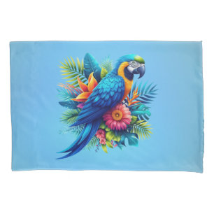 Kleurrijke, blauwe tropische ara kussensloop