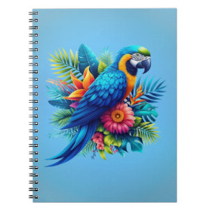 Kleurrijke, blauwe tropische ara notitieboek