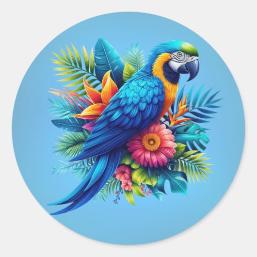 Kleurrijke, blauwe tropische ara ronde sticker (Voorkant)