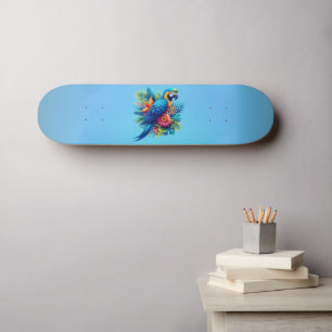Kleurrijke, blauwe tropische ara skateboard