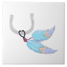 Kleurrijke blauwe veren Hoefijzer Tegel