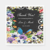 Kleurrijke blauwe vogels en botanisch bloempapier servet (Voorkant)