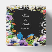 Kleurrijke blauwe vogels en botanische bloemen bedankdoosjes (Bovenkant)